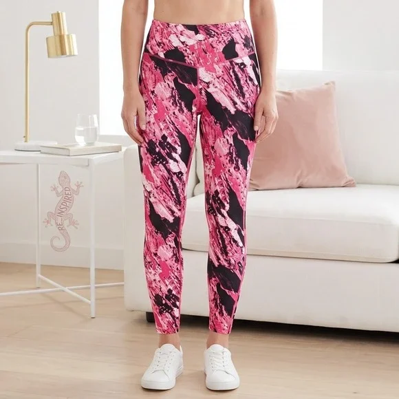 Athletic Works Leggings Womens XL Pink Black Abstract Print High Rise Yoga Pants