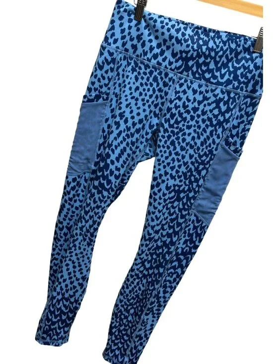 Fabletics PowerHold On the Go High Waist Navy & Cornflower Marina Sahara Print L