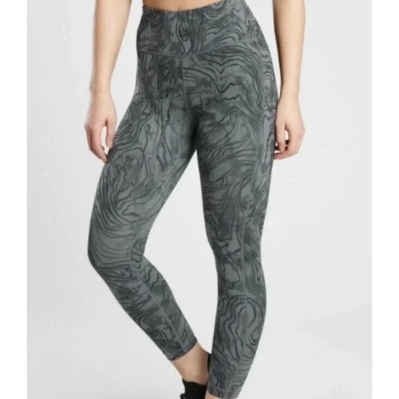 Athleta Ultimate Stash Pocket 7/8 Grey Black Swirl Tall Large High Rise Legging