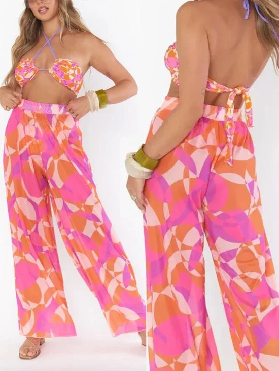 Show Me Your Mumu Jet Setter Retro Wide Leg Pants XL Sheer Swimsuit Coverup $138