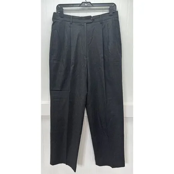 Wool Cashmere Pants Mark Shale Wide Leg 10 Gray Pleated Pinstripe *Petite