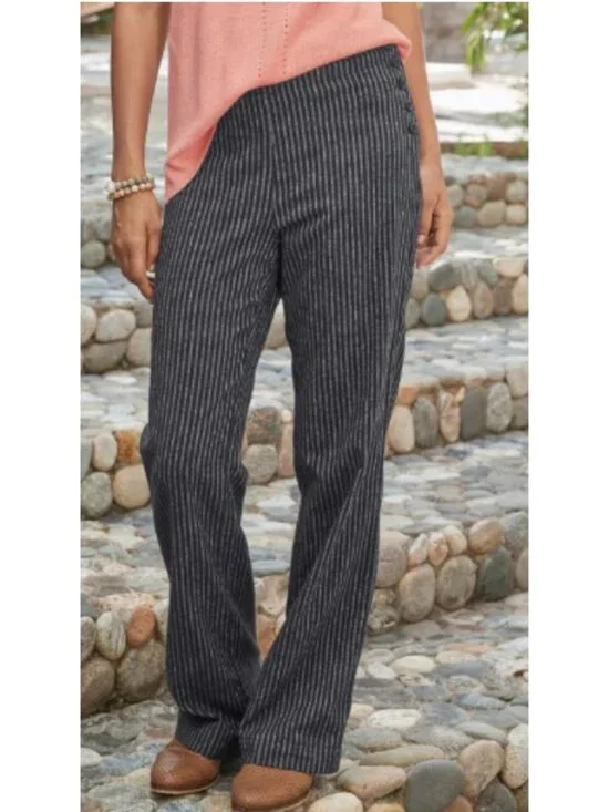 Sundance Linen Blend Wide Leg Pants Womens 6 Sierra Pinstripe Full Length