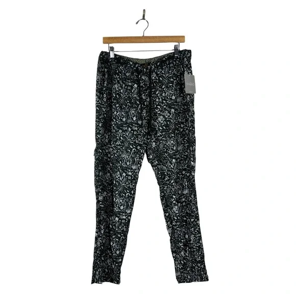 NWT Hei Hei Anthropologie Floral Bird Cargo Tapered Pants Black White Boho Sz 10