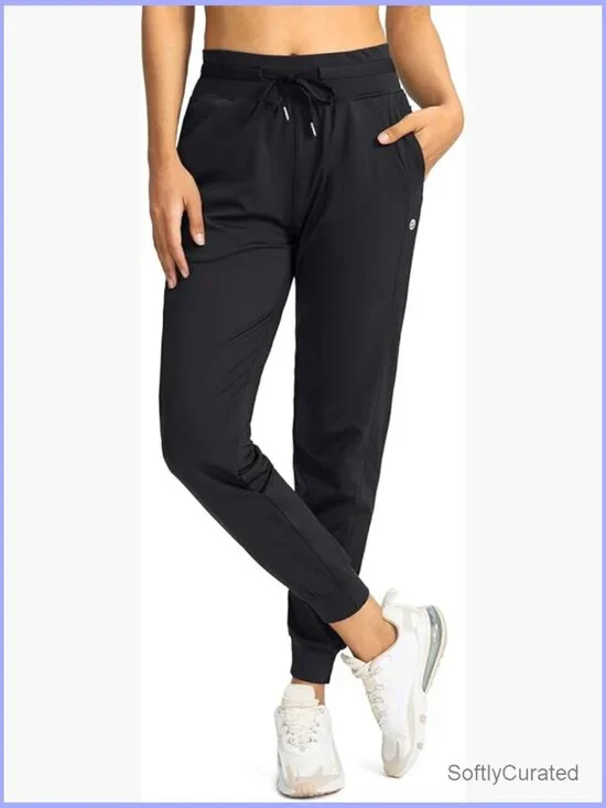 High Waisted Joggers with Zipper Pockets, Tapered Sweatpants for Workout