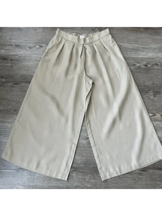 LOFT Wide Leg Pants Womens XS Beige Pleated Lyocell Culottes Gauchos NWT