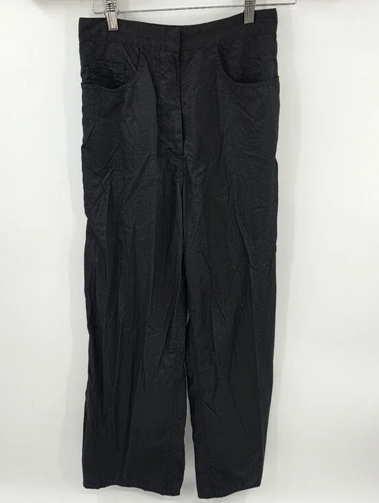 Juan Carlos Obando Black Straight Leg Flowy Pants Women's 6 Linen Silk