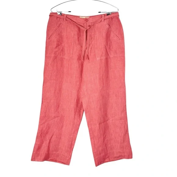 Linden Hill 100% linen pants Size 12 cropped Melon‎ orange euro summer coastal