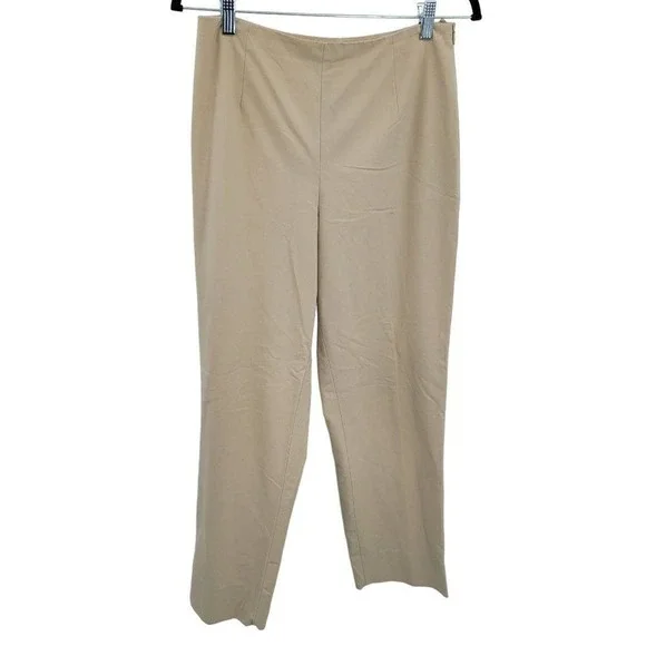 Vtg 90s Talbots High-Rise Flat Front Dress Pants Sz 8 Beige‎ Tapered Split Hem
