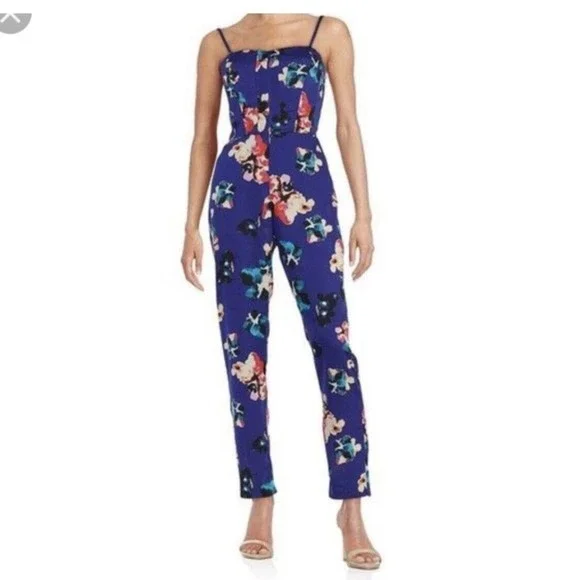 Sam‎ Edelman Sweetheart Neck Purple Blue Jumpsuit Sz 0 Zippered Pockets