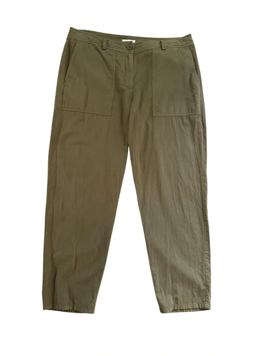 Eileen Fisher Ankle Pant Sz 12 Olive Green Organic Cotton Relaxed Fit Pockets