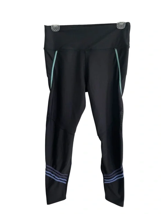 Soul Black Athletic Leggings with Aqua Trim and Mesh Size Medium stripe yoga