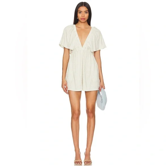 Free People Cream Plunge-Neck Romper