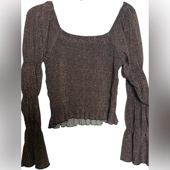 Anthropologie Bishop Shimmer Smocked Puff Bell‎ Long Sleeve Blouse Top