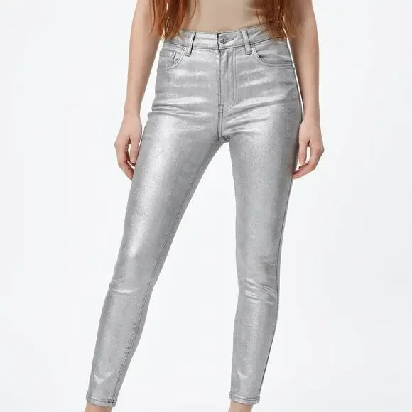 Zara Trafaluc Deninwear  Silver Pants Women Size 4