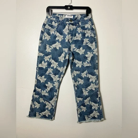 One Teaspoon Sailor Kick‎ Flare Jeans Floral Salty Sailor Crop Button Fly Sz 26