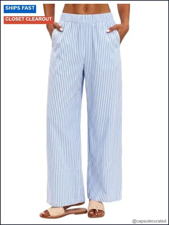 Women's Linen Pants High Waisted Wide Leg Elastic Waist Cotton Trousers with