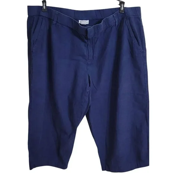 Liz Claiborne Navy Cotton Linen Capri Pants Sz XXL