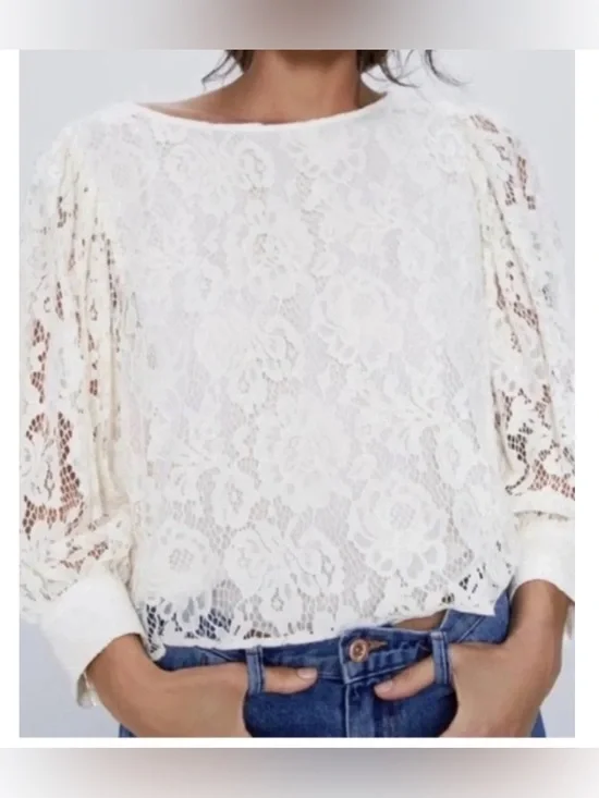 Zara floral lace blouse size S romantic feminine baddie coquette girl Ivory