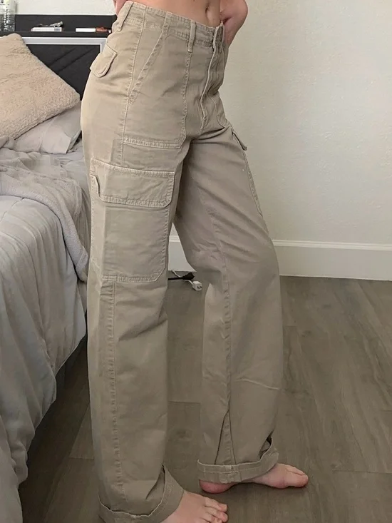Zara Beige Cargo Wide-Leg Track Pants