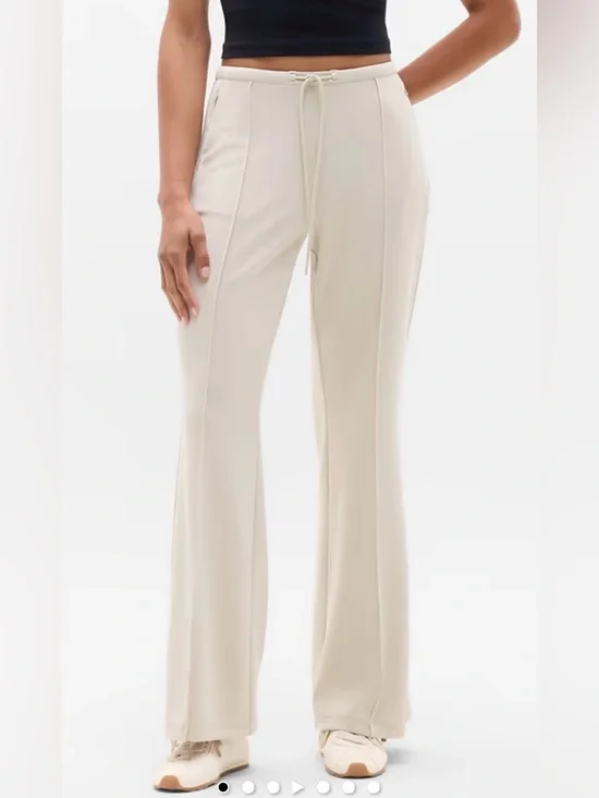 Athleta SeaSoft Pintuck Pant Cream Wide-Leg Drawstring Pants