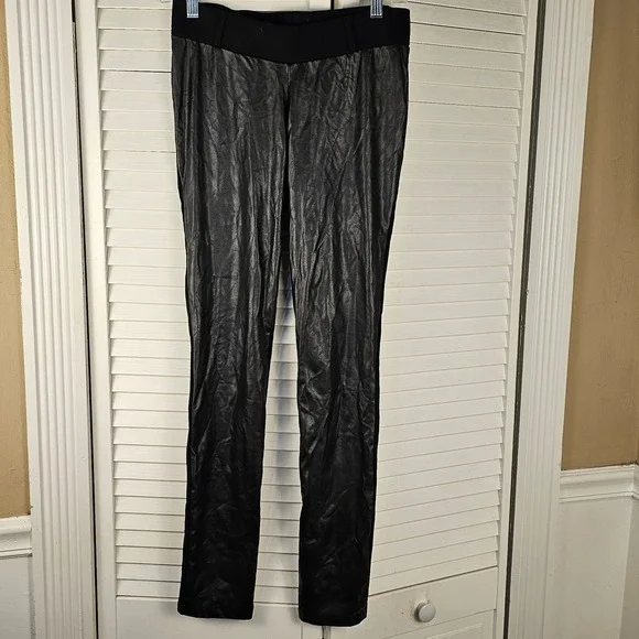Seraphine Womens Black Faux Leather Maternity Leggings 4‎