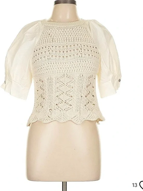Zara Ivory Crochet Puff Sleeve Top