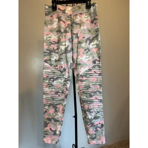 Charlie Paige Pink Green Camo Moto Ribbed Knee Leggings Women Medium