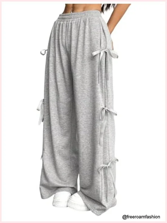 Y2k Wide Leg Elastic Waist Track Pants with Piping