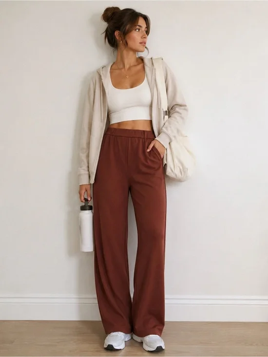 Halara Brown Wide Leg Athleisure Lounge Pants High Rise Comfy Soft Small