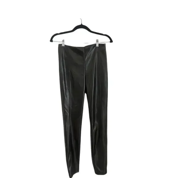 NWT Nicole Miller Faux/Vegan Black Leather Pants XS Sleek Chic Modern Pull On