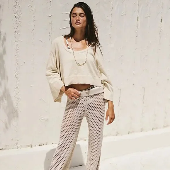 FP Beach Free People Dionne Oatmeal Oversized Sweater Minimalist Lagenlook Boho