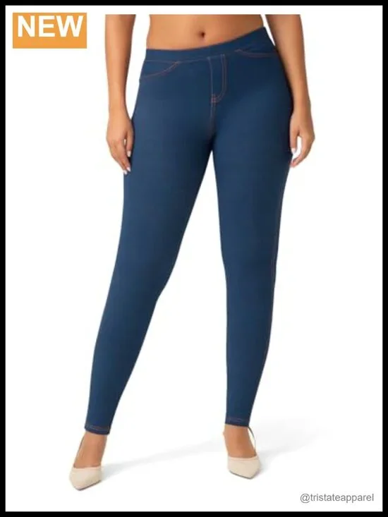 Stretch Denim Leggings with Pockets - High Rise
