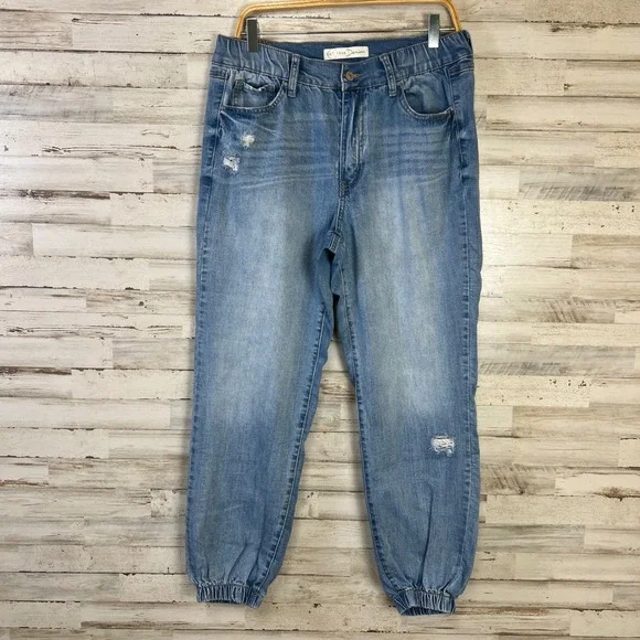EST. 1946 Denim Jeans Women 12 Blue Denim High Rise Distressed Jogger Light Wash