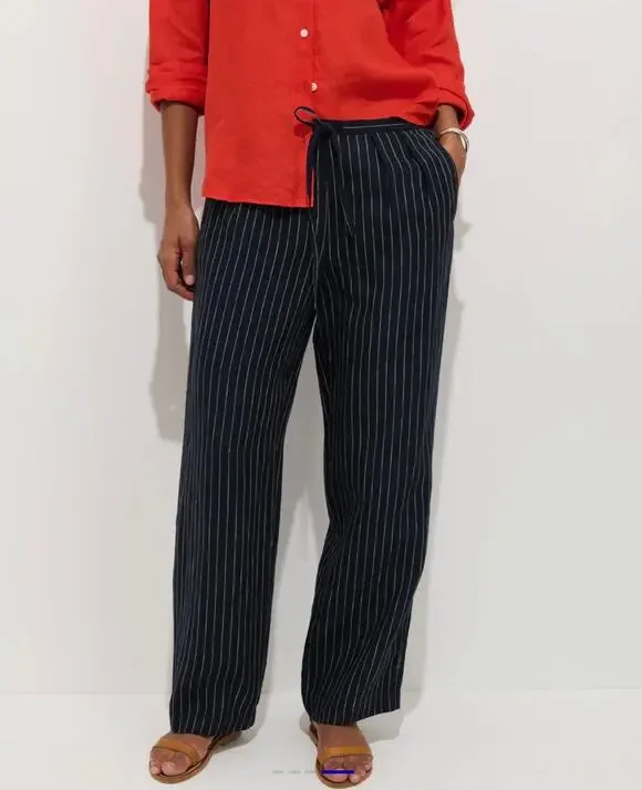 NWT Alex Mill Hudson Wide Leg Pants 100% Linen Navy Pinstripe Womens Size Small