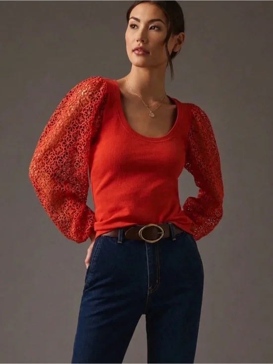 Anthropologie Maeve Lace Sleeve Blouse