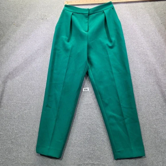 Emerald Green High Waisted Pleated Tapered‎ Trousers Dress Pants Emerald Green