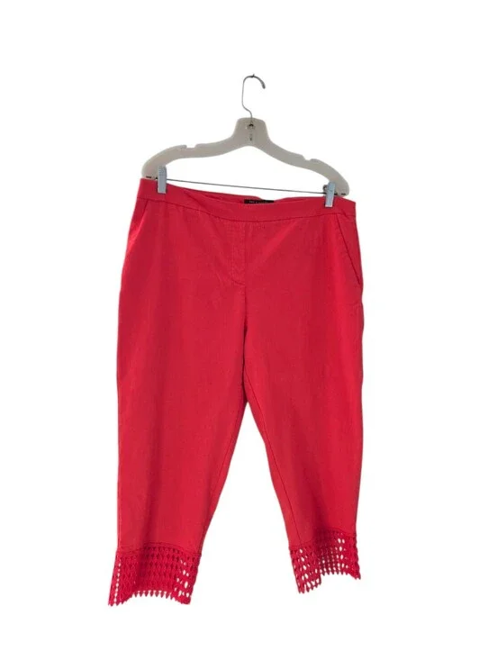 Zac & Rachel Women's Orange Coral Pull on Crochet Hem Slim Crop Pants 16