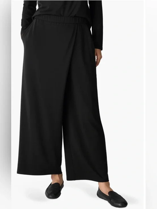 Max Studio Faux Wrap Front Wide Leg ankle black pants size S