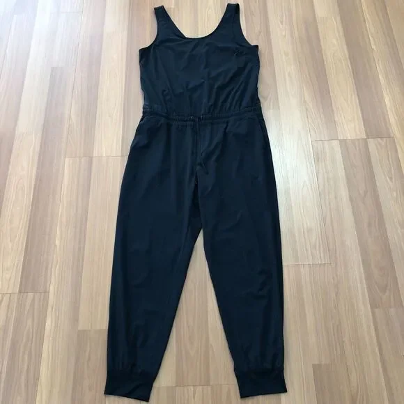 ATHLETA Jogger Jumpsuit Romper 14 Wrap Crossover Back Black RN #54023 MINT