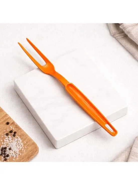 Vintage Ekco Meat Fork Orange Plastic Handle Retro MCM Kitchen Serving Utensil