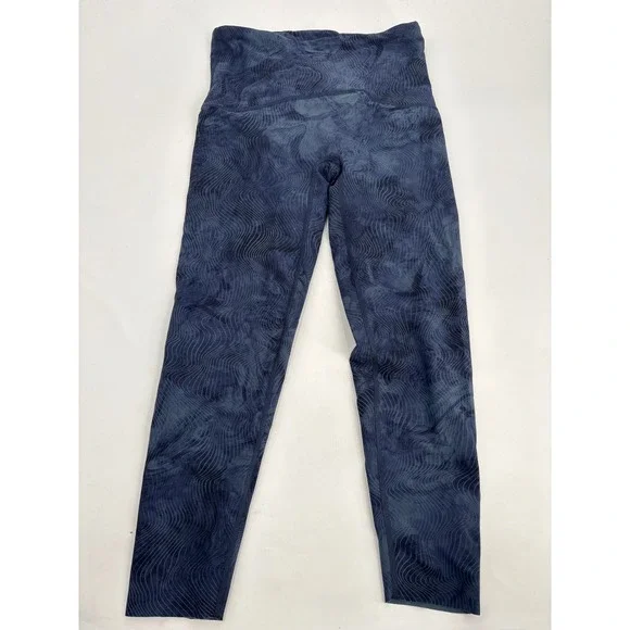 Spanx Booty Boost Active Leggings Navy Blue Wave Print High Waist Large 7/8