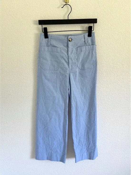 Maeve Anthropologie Colette Crop Linen Blend Pants Blue Purple Size 26 Preppy