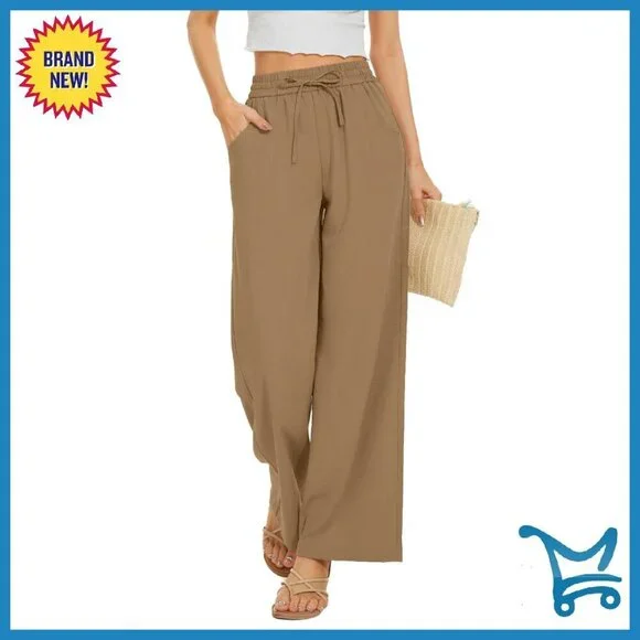 Flowy Wide Leg Palazzo Pants Drawstring Waist Loose Fit with Pockets