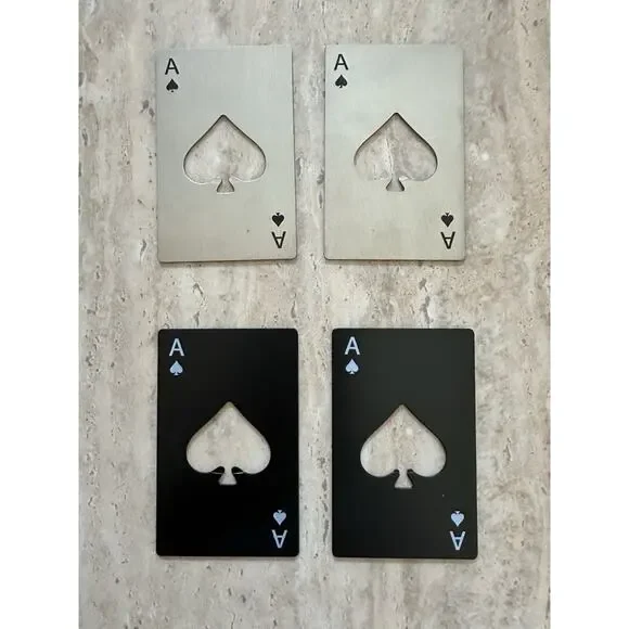 Set Of 4 Ace of Spades Metal Bottle Cap Openers Christmas Stocking Stuffers Gift
