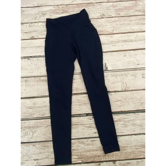 New Balance Womens Navy Blue High Waisted Athletic Leggings‎ with Pockets Size S