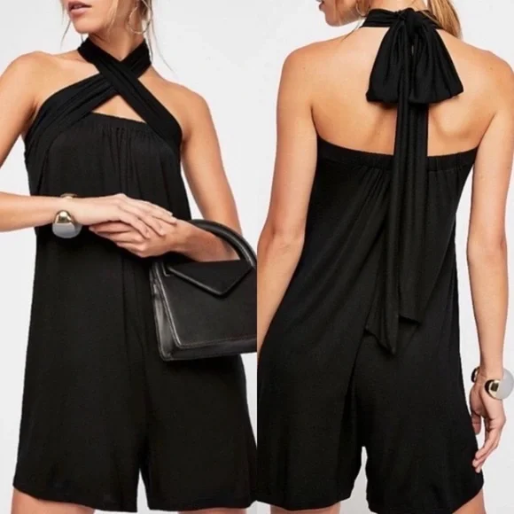 NEW Free People FP Beach Redondo Convertible Multi Way Jersey Romper Black