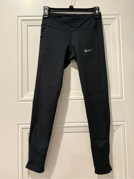 Nike Black Athletic Leggings with Silver Swoosh