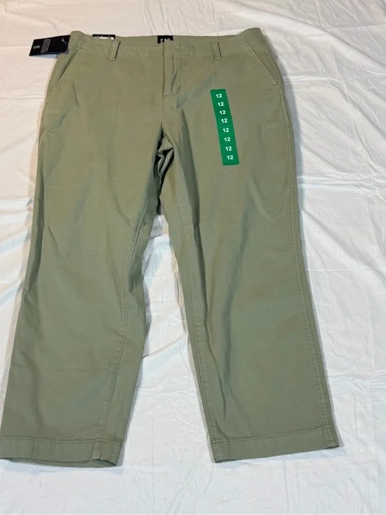 GAP Girlfriend Chino Pants 12 NWT Khaki Mid Rise Straight Leg Sage Olive Green