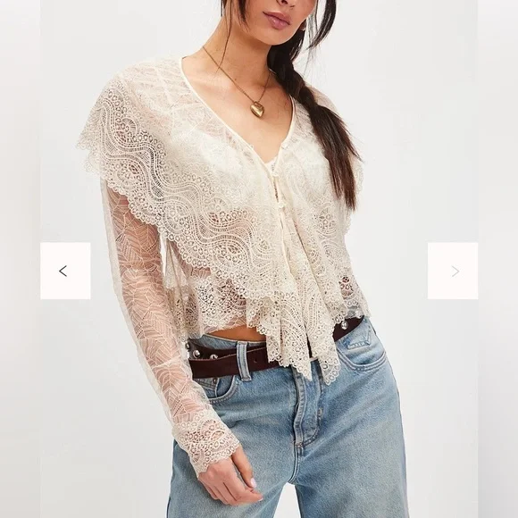 Free People Nigel Preston Victorian Lace Blouse Cream Lace Medium NWT
