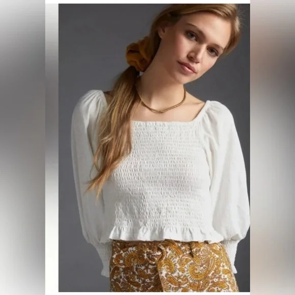 Anthropologie Pilcro Ginny Smocked Top - Size XS